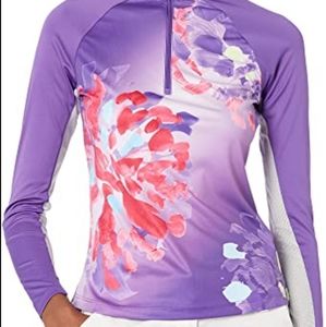 GREG NORMAN WOMENS SOLAR XP 1/4 ZIP ENGINEERED GRAPHIC PEONY MOCK GOLF TOP